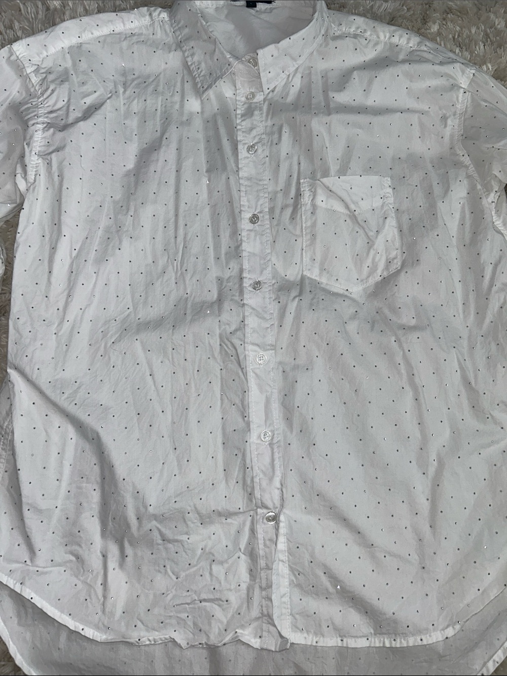 Rhinestone White Button-Down Shirt